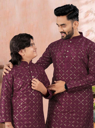 men-kids-combo-kurta-pyjama-set-heavy-soft-silk-with-silver-mate-sequence-embroidery-work-color-maroon-2