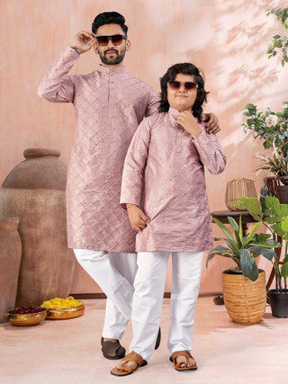 men-kids-combo-kurta-pyjama-set-heavy-soft-silk-with-silver-mate-sequence-embroidery-work-color-pink-1