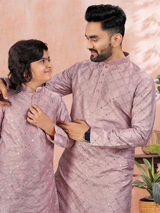 men-kids-combo-kurta-pyjama-set-heavy-soft-silk-with-silver-mate-sequence-embroidery-work-color-pink-2