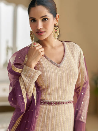 VARMAN DESIGNER FAUX GEORGETTE FABRIC WITH SEQUIN AND CHIKU THREAD WORK  FOR WOMEN READY TO WEAR FULLY STITCHED ID : 10443900518682