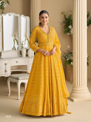 VARMAN DESIGNER FAUX GEORGETTE FABRIC WITH SEQUIN AND CHIKU THREAD WORK  FOR WOMEN READY TO WEAR FULLY STITCHED ID : 10443900518682