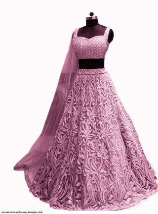 Pink Color Lehenga Choli Net With Chain Embroidery Work