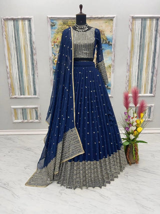 New Designer Lehenga Choli - Pure Faux Georgette With Heavy Embroidery(BLUE COLOR LEHENGA)
