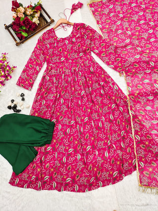 organza-georgette-dress-pant-dupatta-set-with-print-work-color-pink