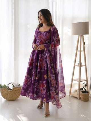 organza-georgette-dress-pant-dupatta-set-with-print-work-color-purple