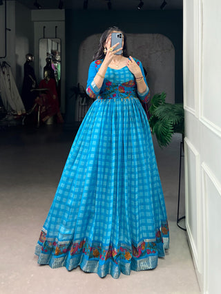 polyester-viscose-chanderi-gown-koti-set-with-print-zari-weaving-work-color-blue-1