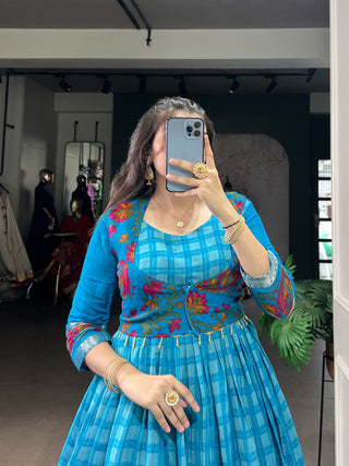polyester-viscose-chanderi-gown-koti-set-with-print-zari-weaving-work-color-blue-2