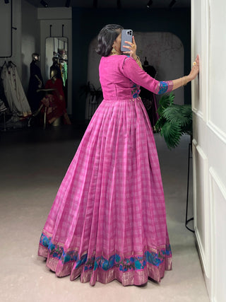 polyester-viscose-chanderi-gown-koti-set-with-print-zari-weaving-work-color-pink-2
