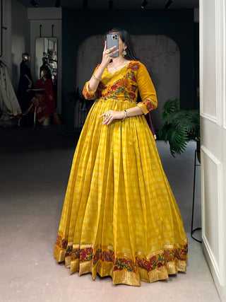 polyester-viscose-chanderi-gown-koti-set-with-print-zari-weaving-work-color-yellow-1