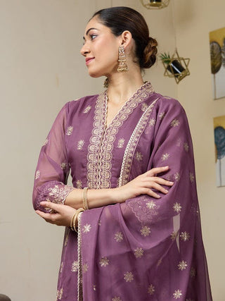 VARMAN DESIGNER PURPLE FOX FABRIC WITH SEQUIN AND CHIKU THREAD WORK  FOR WOMEN READY TO WEAR FULLY STITCHED ID : 10443792023834