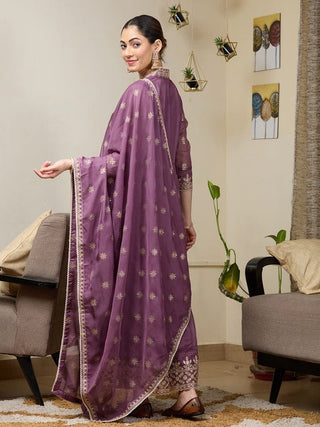 VARMAN DESIGNER PURPLE FOX FABRIC WITH SEQUIN AND CHIKU THREAD WORK  FOR WOMEN READY TO WEAR FULLY STITCHED ID : 10443792023834