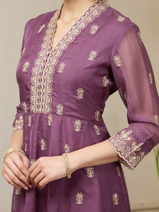 VARMAN DESIGNER PURPLE FOX FABRIC WITH SEQUIN AND CHIKU THREAD WORK  FOR WOMEN READY TO WEAR FULLY STITCHED ID : 10443792023834