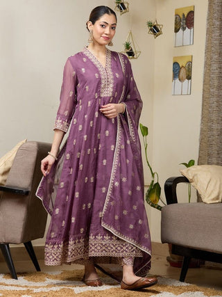 VARMAN DESIGNER PURPLE FOX FABRIC WITH SEQUIN AND CHIKU THREAD WORK  FOR WOMEN READY TO WEAR FULLY STITCHED ID : 10443792023834