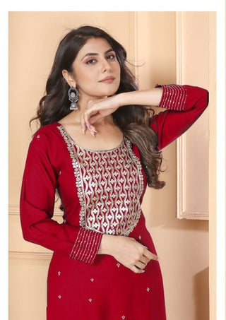 premium-riyon-kurti-pant-dupatta-set-sequence-embroidery-work-color-maroon-3