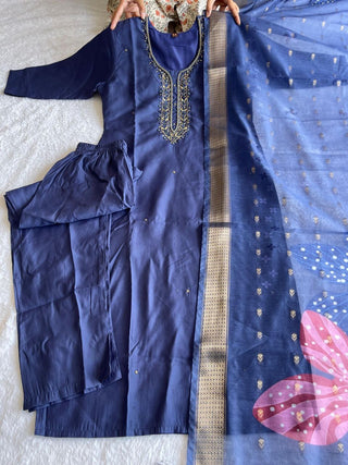 premium-roman-silk-kurti-pant-dupatta-set-embroidery-zari-print-work-color-blueberry-1