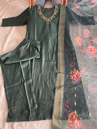 premium-roman-silk-kurti-pant-dupatta-set-embroidery-zari-print-work-color-bottle-green-1