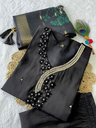 premium-roman-silk-kurti-pant-dupatta-set-embroidery-zari-print-work-color-dark-black-3