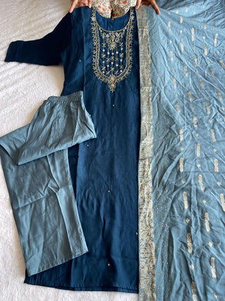 premium-roman-silk-kurti-pant-dupatta-set-embroidery-zari-print-work-color-dark-blue-1