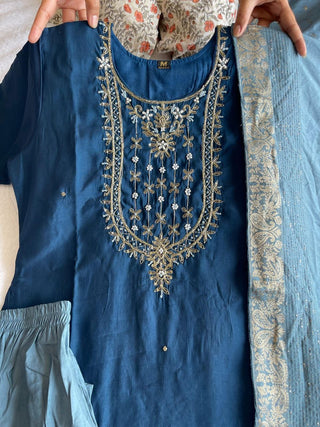 premium-roman-silk-kurti-pant-dupatta-set-embroidery-zari-print-work-color-dark-blue-2