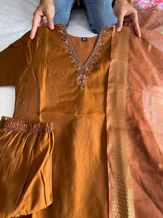 premium-roman-silk-kurti-pant-dupatta-set-embroidery-zari-print-work-color-dusty-orange-2