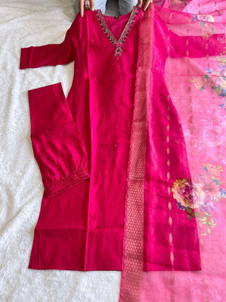 premium-roman-silk-kurti-pant-dupatta-set-embroidery-zari-print-work-color-hot-pink-1