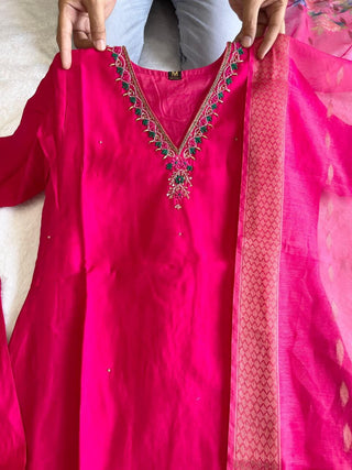 premium-roman-silk-kurti-pant-dupatta-set-embroidery-zari-print-work-color-hot-pink-2