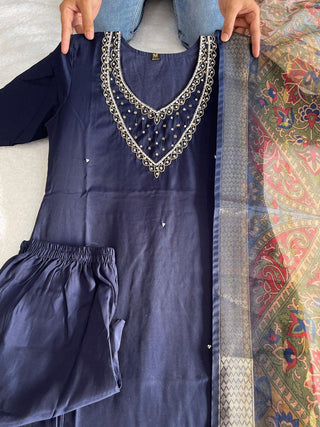 premium-roman-silk-kurti-pant-dupatta-set-embroidery-zari-print-work-color-navy-blue-2