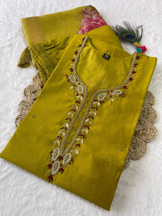 premium-roman-silk-kurti-pant-dupatta-set-embroidery-zari-print-work-color-ochre-3