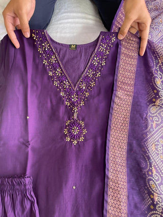 premium-roman-silk-kurti-pant-dupatta-set-embroidery-zari-print-work-color-plum-purple-2