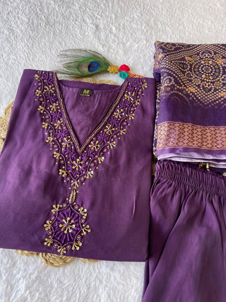 premium-roman-silk-kurti-pant-dupatta-set-embroidery-zari-print-work-color-plum-purple-3