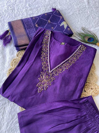 premium-roman-silk-kurti-pant-dupatta-set-embroidery-zari-print-work-color-purple-haze-2