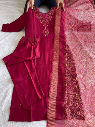 premium-roman-silk-kurti-pant-dupatta-set-embroidery-zari-print-work-color-purple-red-1