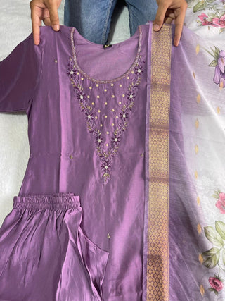 premium-roman-silk-kurti-pant-dupatta-set-embroidery-zari-print-work-color-purple-taupe-2