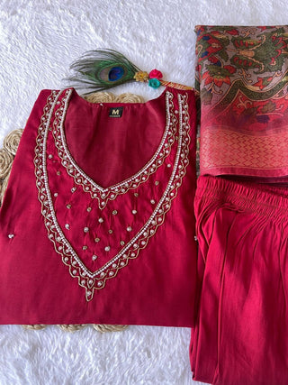 premium-roman-silk-kurti-pant-dupatta-set-embroidery-zari-print-work-color-raspberry-3