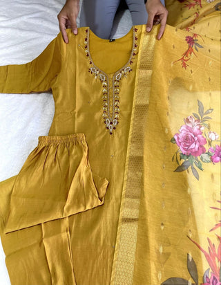 premium-roman-silk-kurti-pant-dupatta-set-embroidery-zari-print-work-color-reef-gold-2