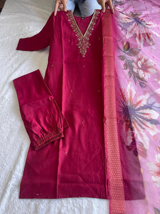 premium-roman-silk-kurti-pant-dupatta-set-embroidery-zari-print-work-color-rich-maroon-1