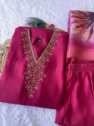 premium-roman-silk-kurti-pant-dupatta-set-embroidery-zari-print-work-color-rich-maroon-3