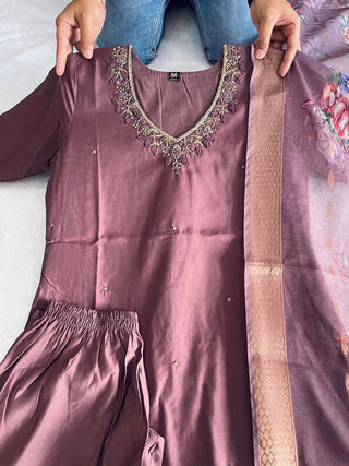 premium-roman-silk-kurti-pant-dupatta-set-embroidery-zari-print-work-color-rosy-brown-2