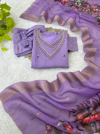 premium-roman-silk-kurti-pant-dupatta-set-hand-sequence-print-work-color-purple-1