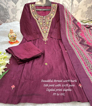 premium-roman-silk-kurti-pant-dupatta-set-with-embroidery-print-work-color-maroon-1