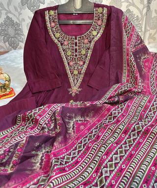 premium-roman-silk-kurti-pant-dupatta-set-with-embroidery-print-work-color-maroon-2