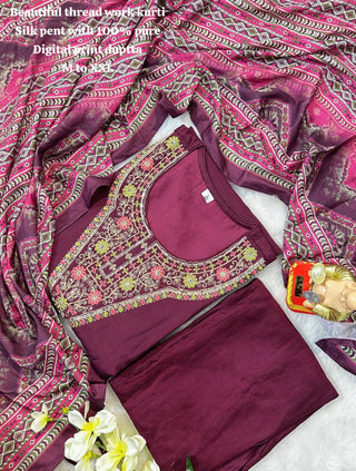 premium-roman-silk-kurti-pant-dupatta-set-with-embroidery-print-work-color-maroon-3