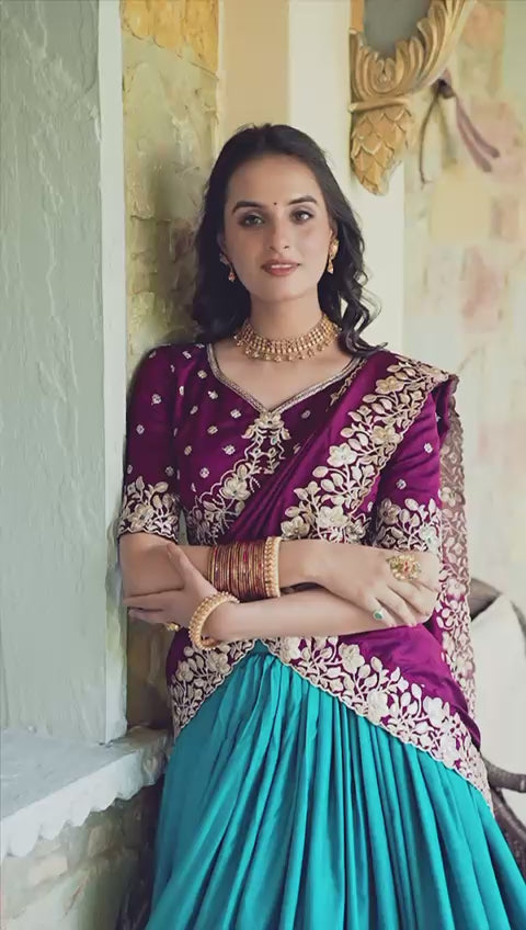 lehenga-choli-dupatta-set-tussar-silk-foil-print-sequins-thread-embroidery-work-2