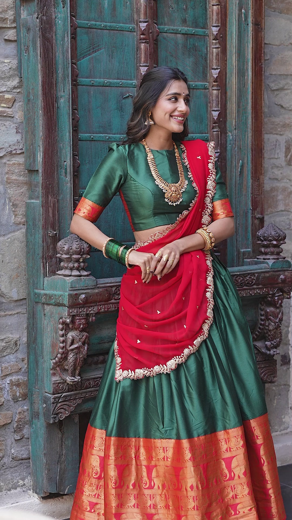 lehenga-choli-dupatta-set-narayan-pattu-zari-weaving-sequence-embroidery-work-color-green-red-5