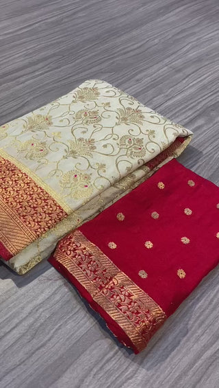 White Color Saree With Red Border Pure Khadhi Silk Saree With Rich Zari Woven Pallu