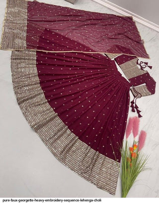 2-3 Days Delivery! Indian Lehenga for Girls Ready to Wear Designer Lehenga Choli  Georgette Embroidery, Sequins Work Maroon Color  Fully Stitched Blouse, Listing ID: 698766821