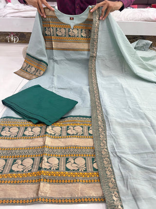 pure-kanchi-cotton-kurti-pant-dupatta-suit-set-print-hand-zari-weaving-work-color-green-1