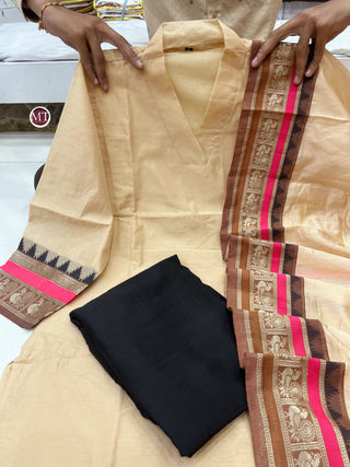 pure-kanchi-cotton-kurti-pant-dupatta-suit-set-print-hand-zari-weaving-work-color-sand-5