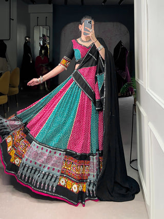 pure-rayon-lehenga-choli-dupatta-batwa-set-with-bandhej-ajarakh-paper-mirror-gamthi-work-lace-touch-up-color-cyan-magenta-1