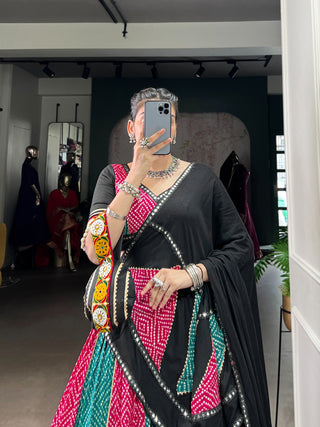 pure-rayon-lehenga-choli-dupatta-batwa-set-with-bandhej-ajarakh-paper-mirror-gamthi-work-lace-touch-up-color-cyan-magenta-3